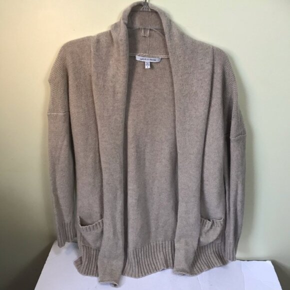 Judith & Charles Cashmere Open Chucky Cardigan Sweater Jacket Pockets Wool Tan M - Picture 4 of 10